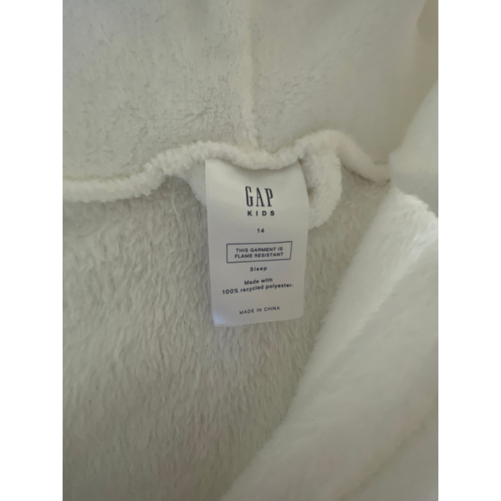 Gap Kids White Fleece Hooded Bathrobe Size 14 Recycled Polyester Tie Waist Robe - Picture 5 of 16